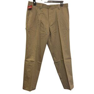 Dockers Mens Khaki Flat Front Classic Fit Pants W38 L30 Stretch Waistband